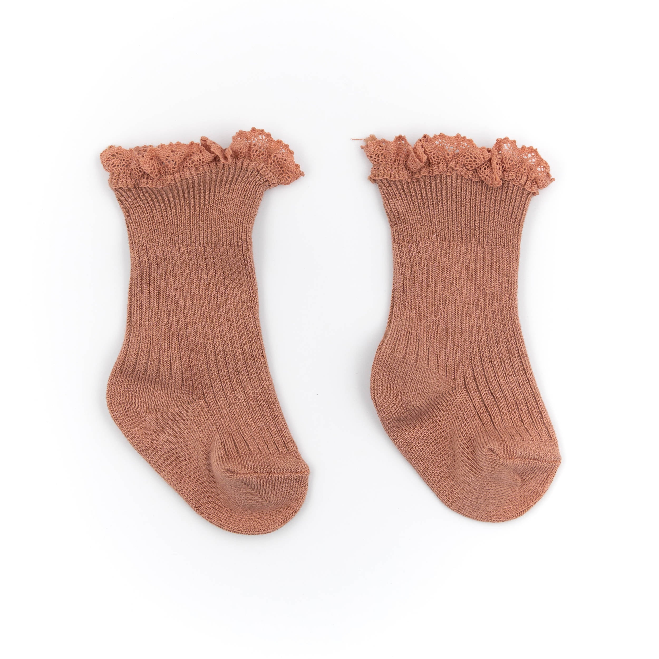 Calza Bimba con Pizzo in Bambù - Rosa Antico Scuro 48