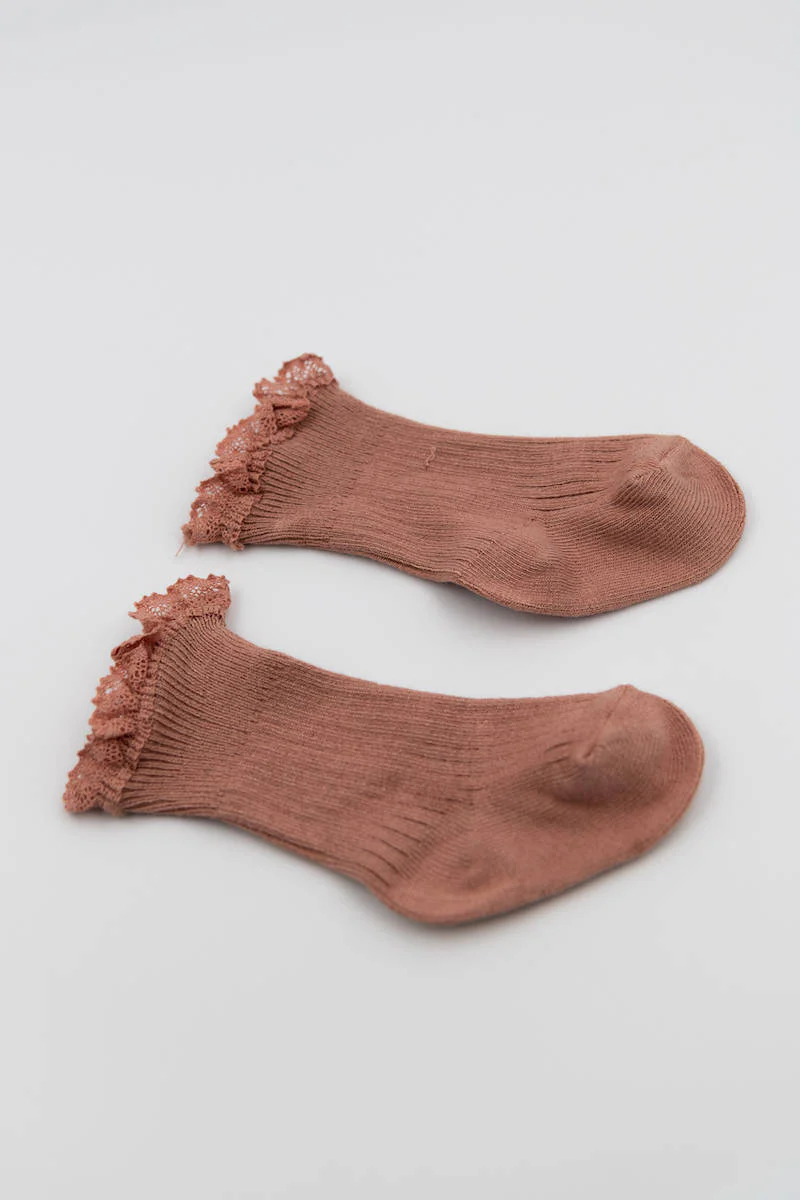 Calza Bimba con Pizzo in Bambù - Rosa Antico Scuro 48 - Image 2