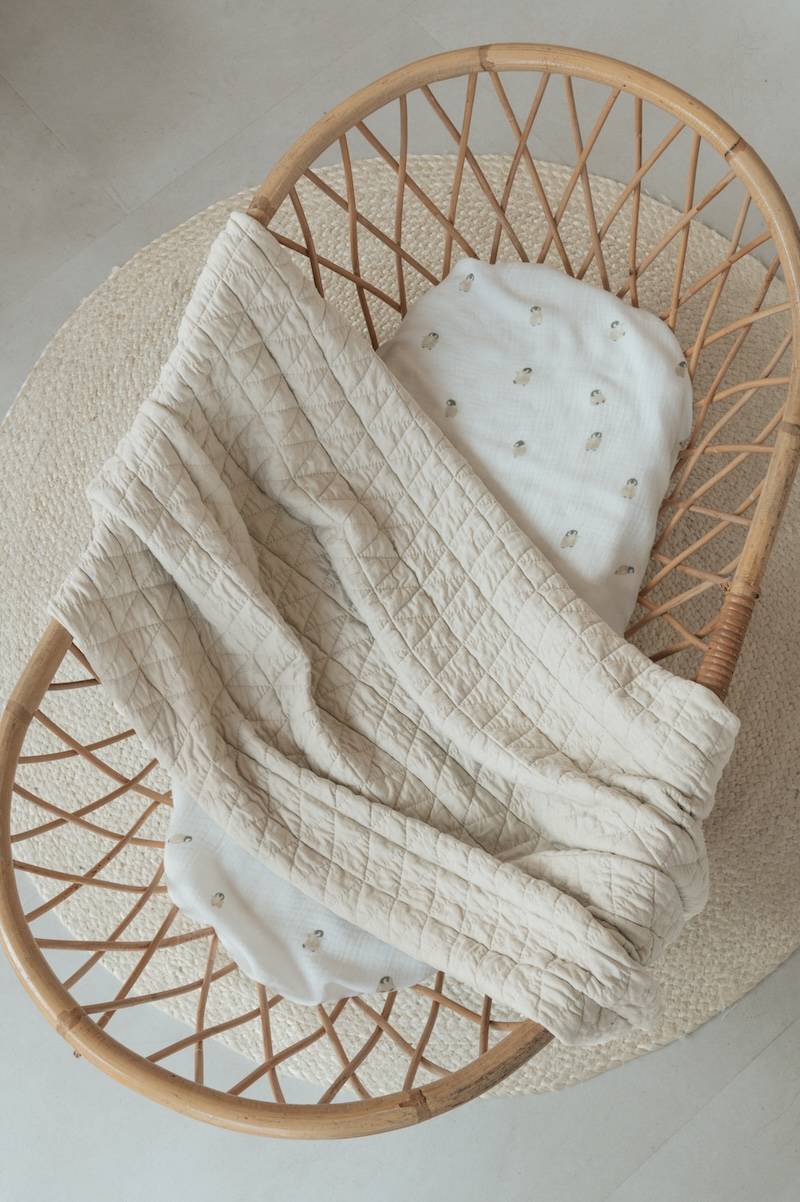 Coperta Wrinkled lettino, in bambù organico + spugna peluche - BIRCH SAND 419 - Image 3